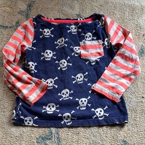 Mini Boden Navy and Orange Skull Long Sleeve Tee